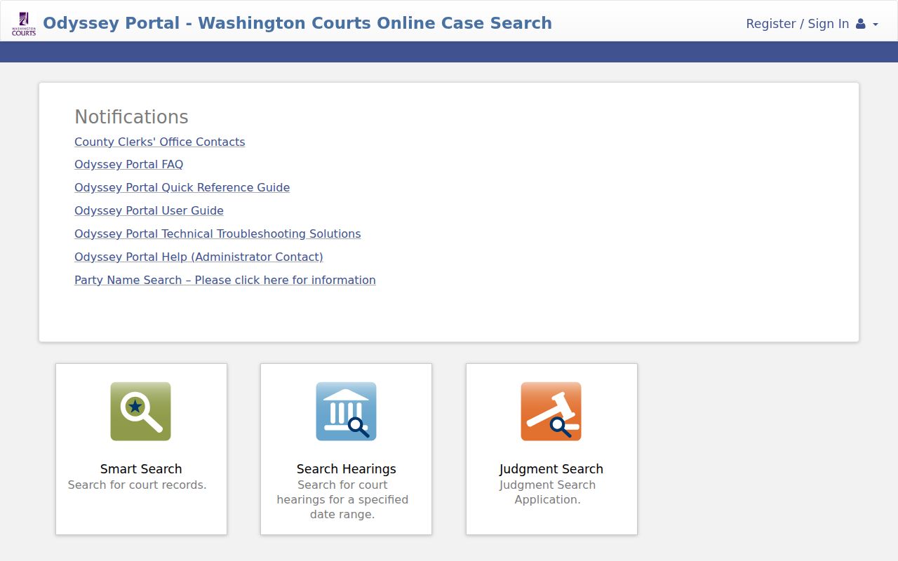 Chelan County case search Odyssey Portal options
