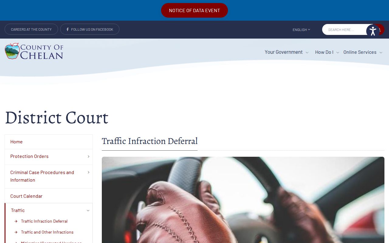 Chelan County traffic deferral eligibility page