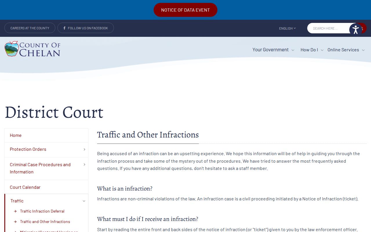 Chelan County traffic and DOL reporting page