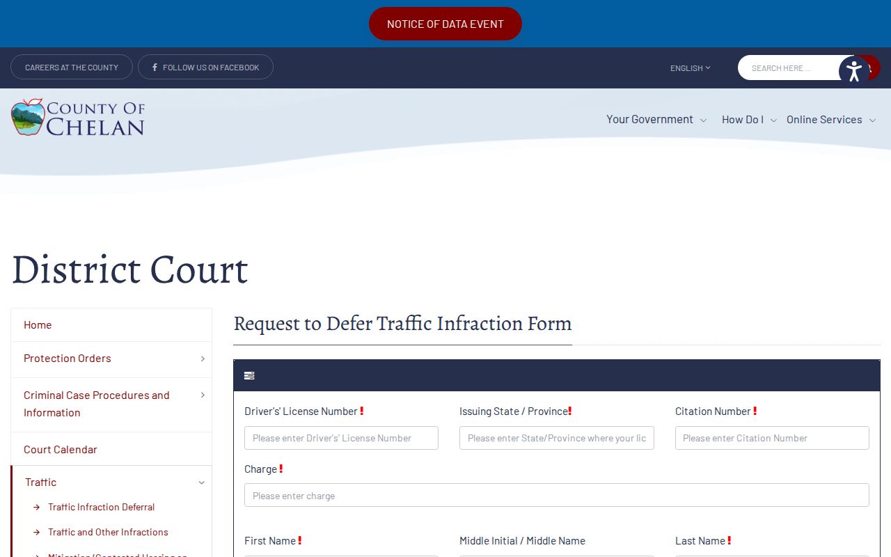 Chelan County online traffic deferral form