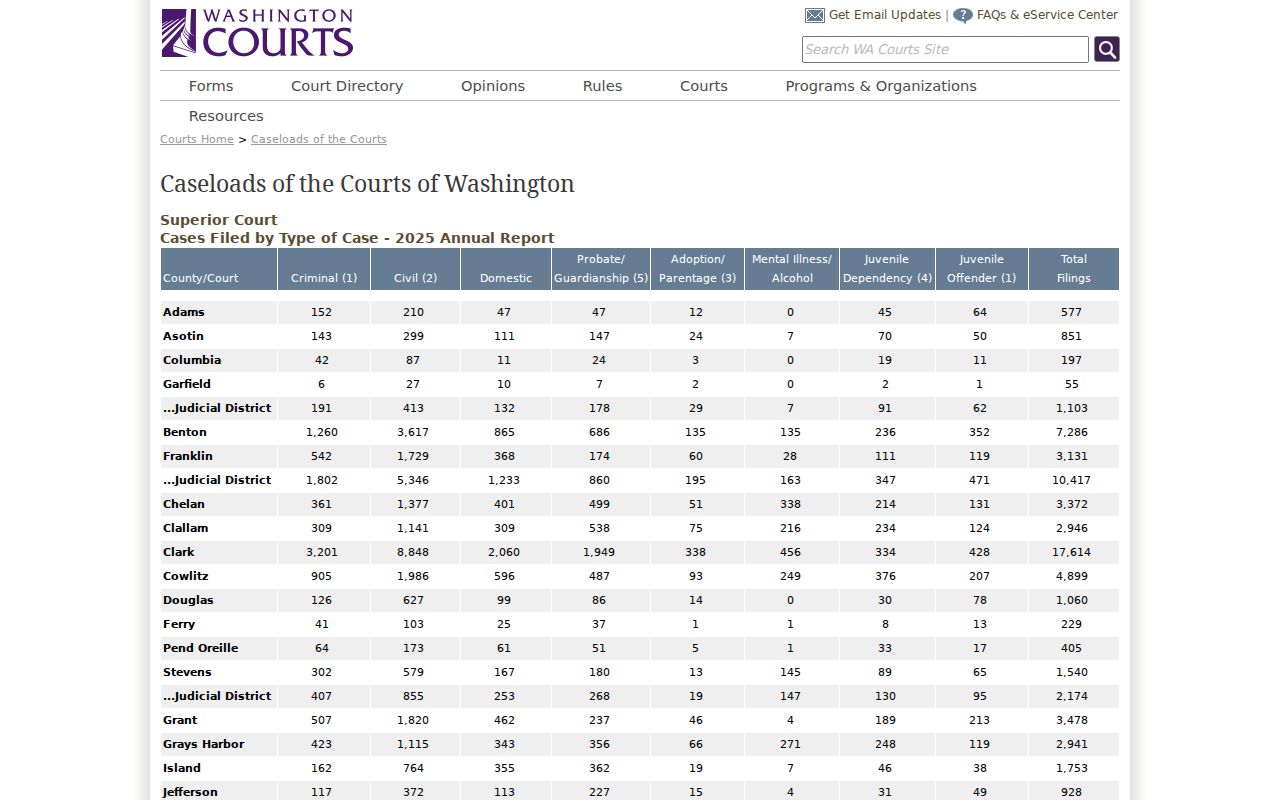 Chelan County criminal docket 2025 Superior Court filing report