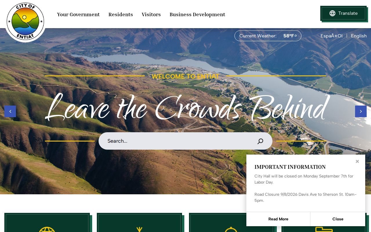 Official City of Entiat website and civic contact entry point