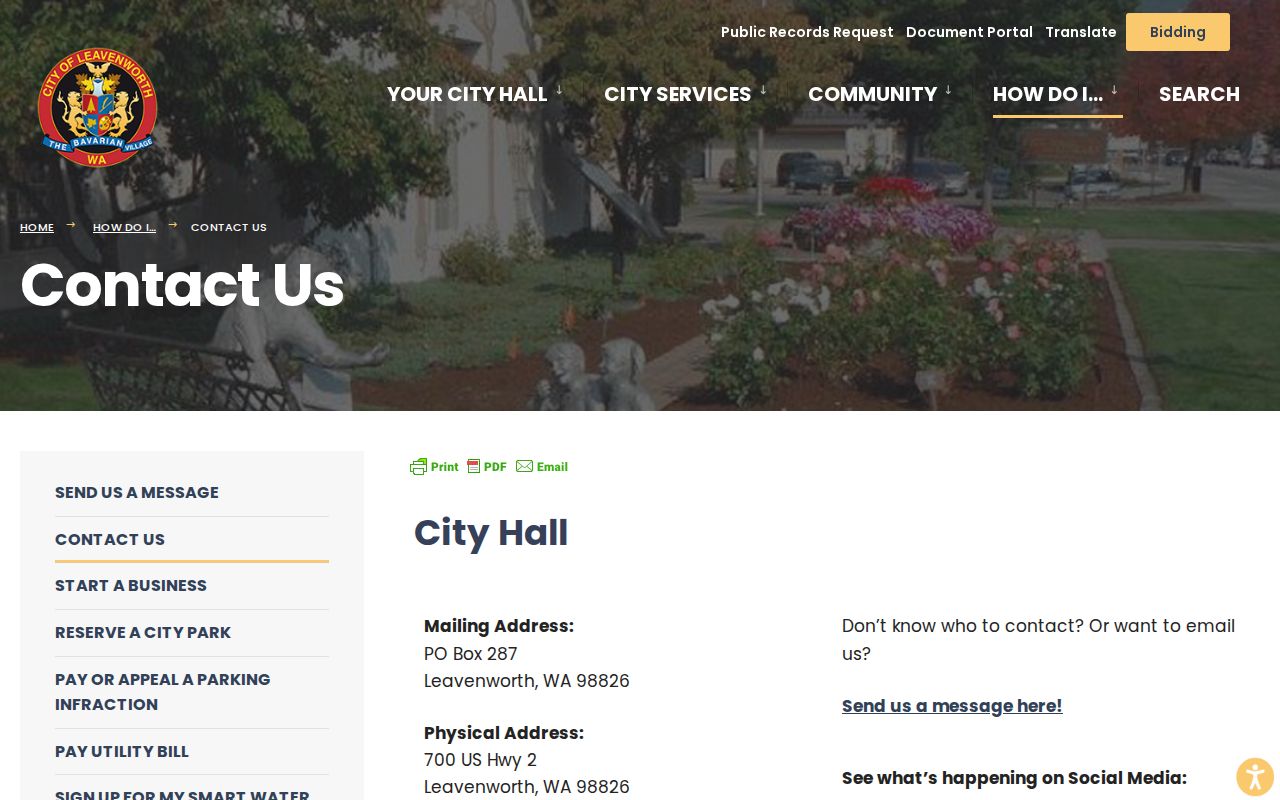 Official Leavenworth City Hall directory and clerk information